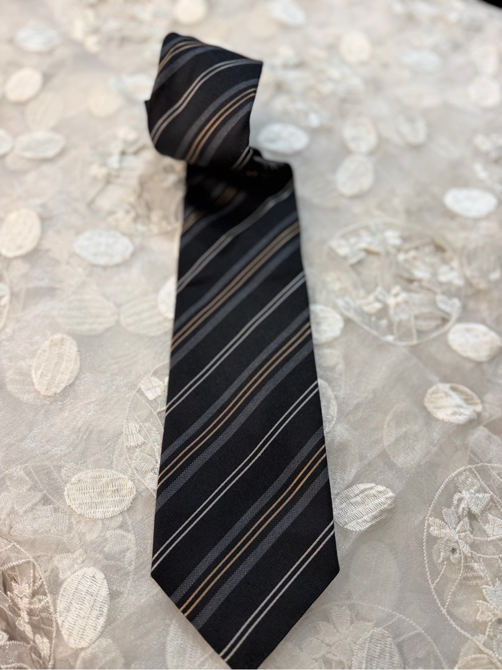 Ermenegildo Zegna Black Tie with Gray and Brown Diagonal Stripes